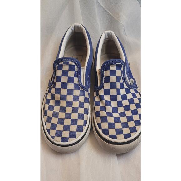 VANS Slip-On Checkerboard Shoes Blue White Skate Size 3 Kids School Comfort - Picture 4 of 10